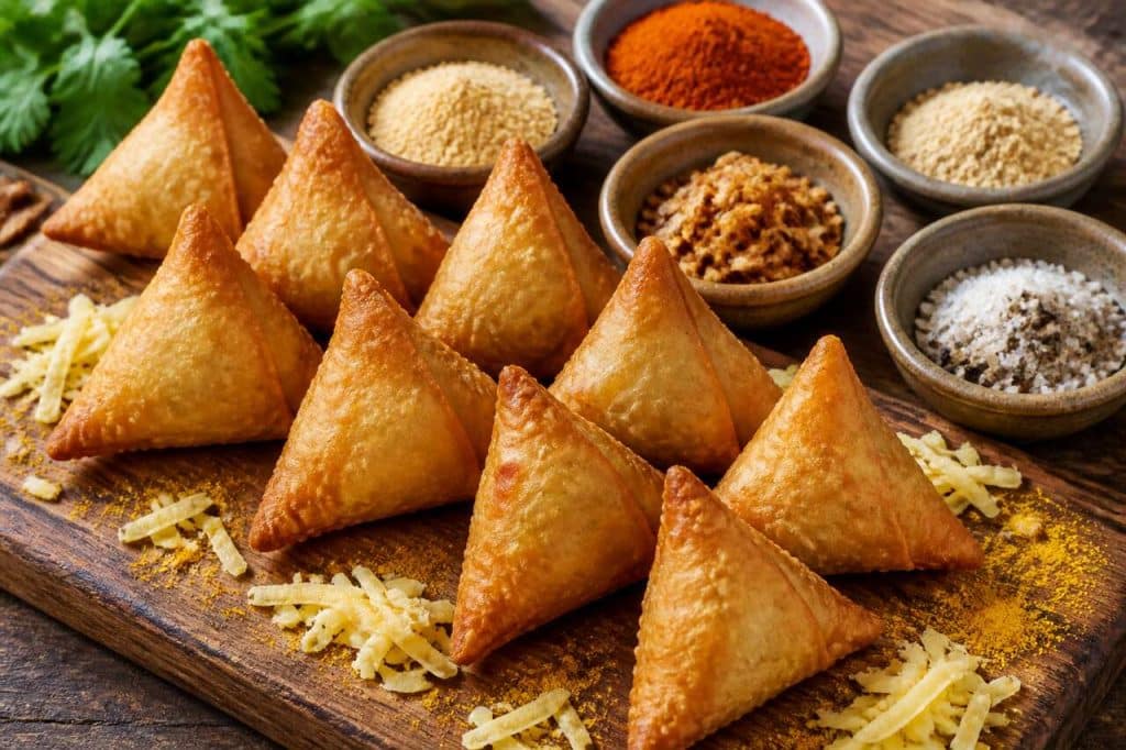 Recette de samoussas au poulet, fromage et curry