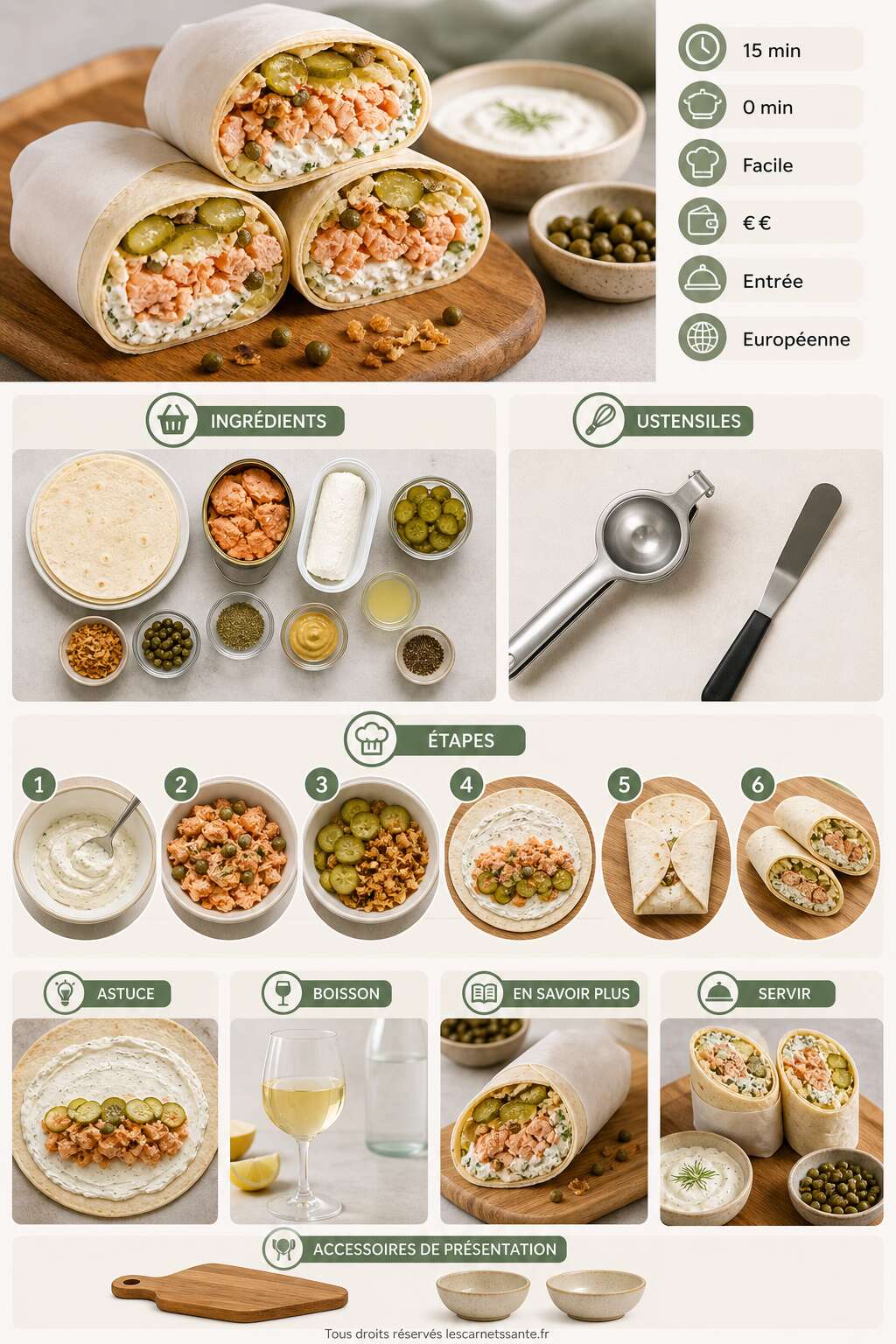 Fiche recette Recette de wrap au saumon et fromage de ch&egrave;vre frais