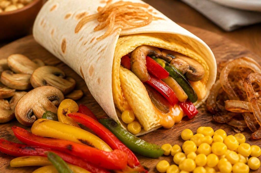 Recette du wrap omelette au fromage et légumes