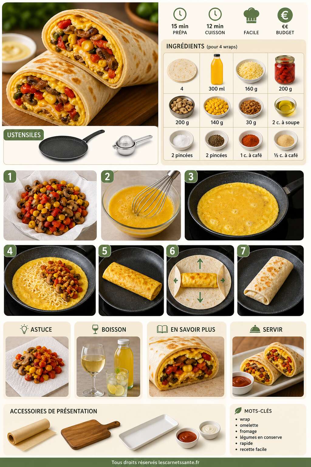 Fiche recette Recette du wrap omelette au fromage et l&eacute;gumes