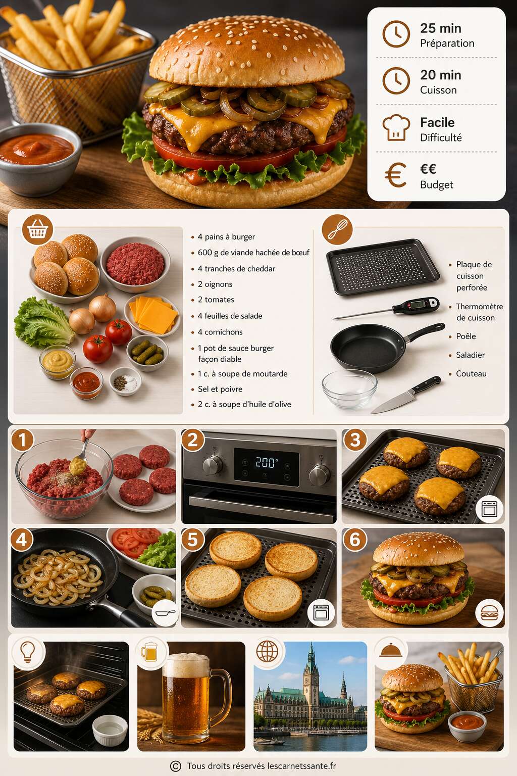 Fiche recette Recette de burger maison au four Fiche recette Recette de burger maison au four