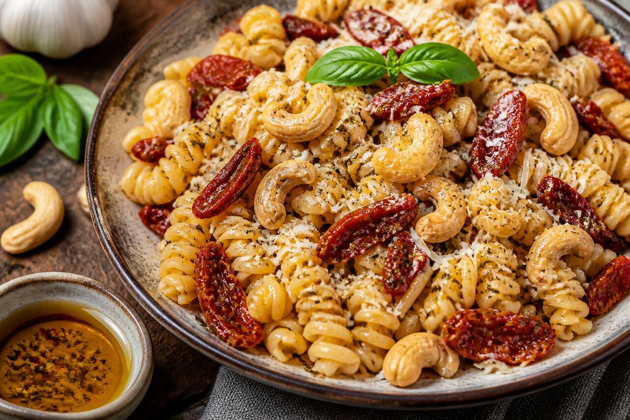Recette de pâtes aux tomates séchées et noix de cajou