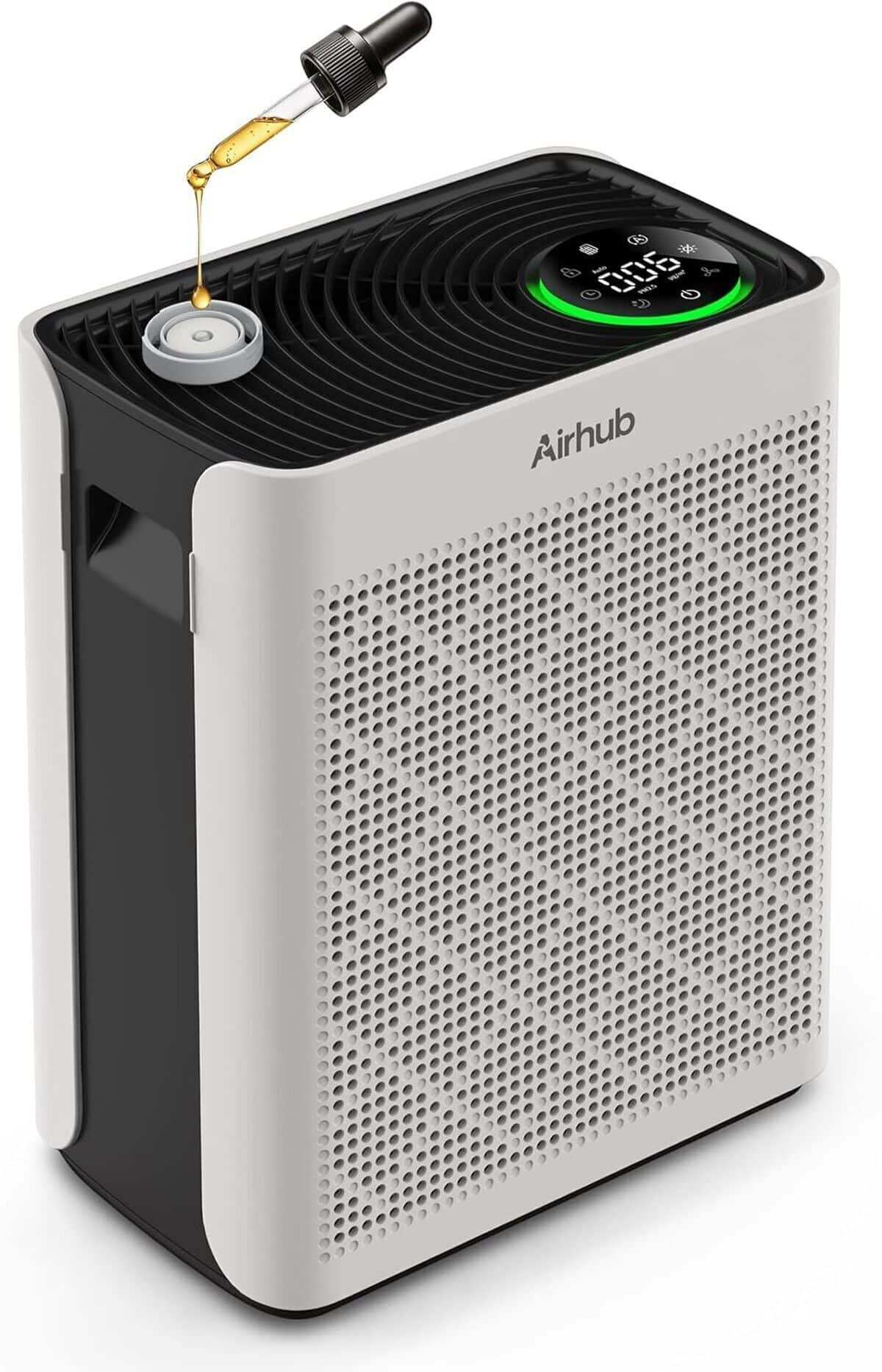 Test du purificateur d'air AirHub 300 m² avec moniteur PM 2, 5