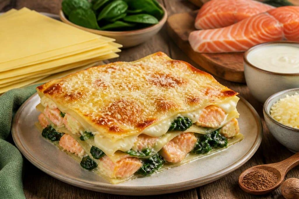 Recette de lasagne au saumon et épinards facile et gourmande