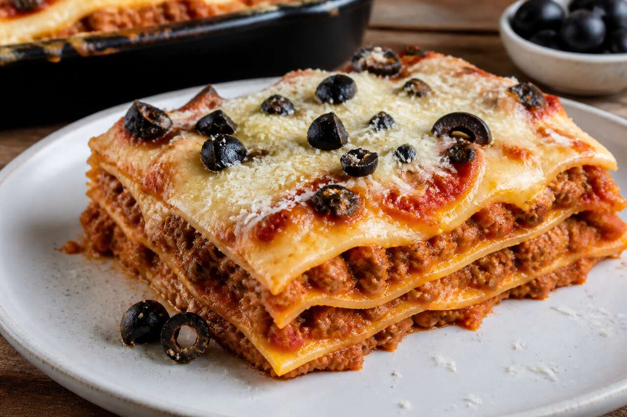 Recette de lasagne à la bolognaise maison aux olives noires
