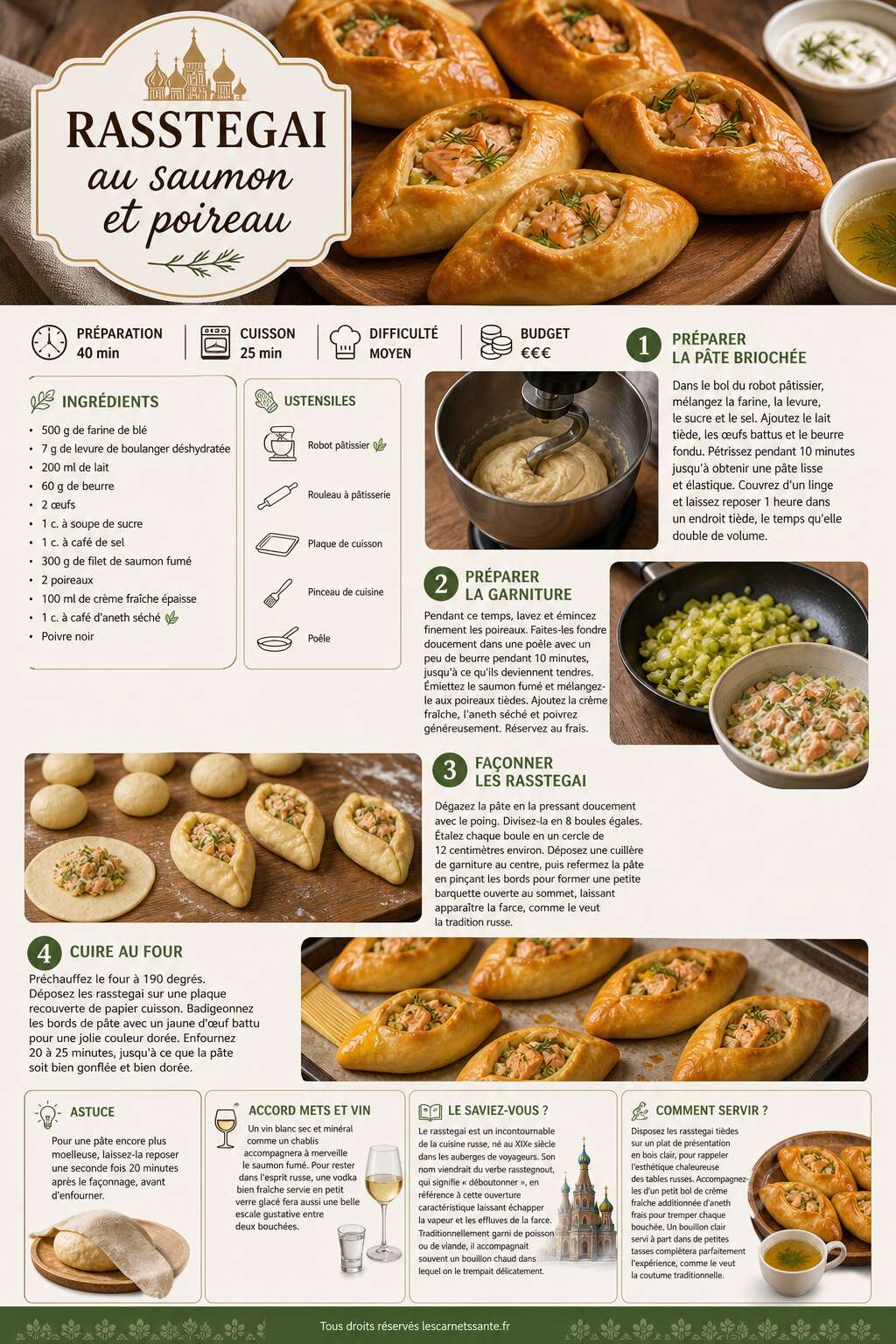 Fiche recette Recette de rasstegai au saumon et poireau
