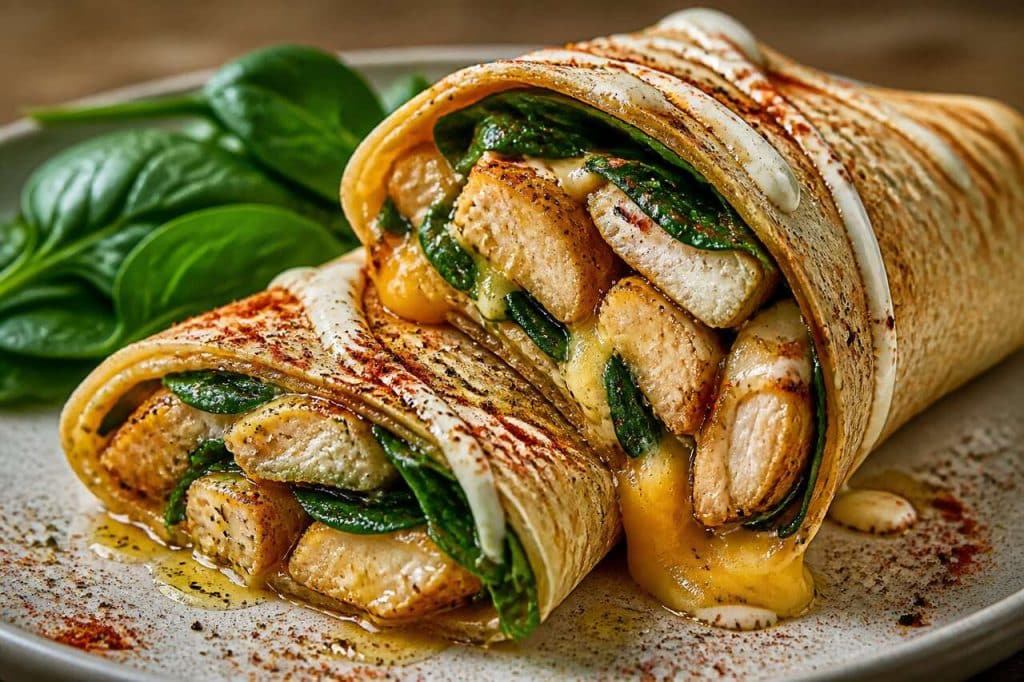 Recette de wrap au poulet, fromage et épinards
