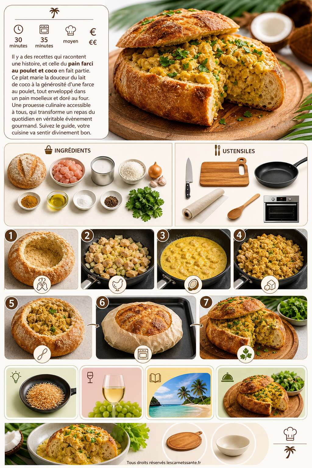 Fiche recette Recette de pain farci au poulet et coco au four