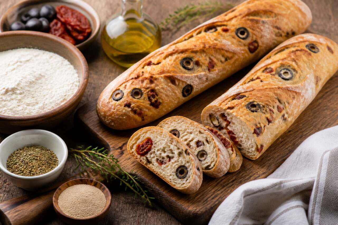 Recette de baguette tomate et olive maison