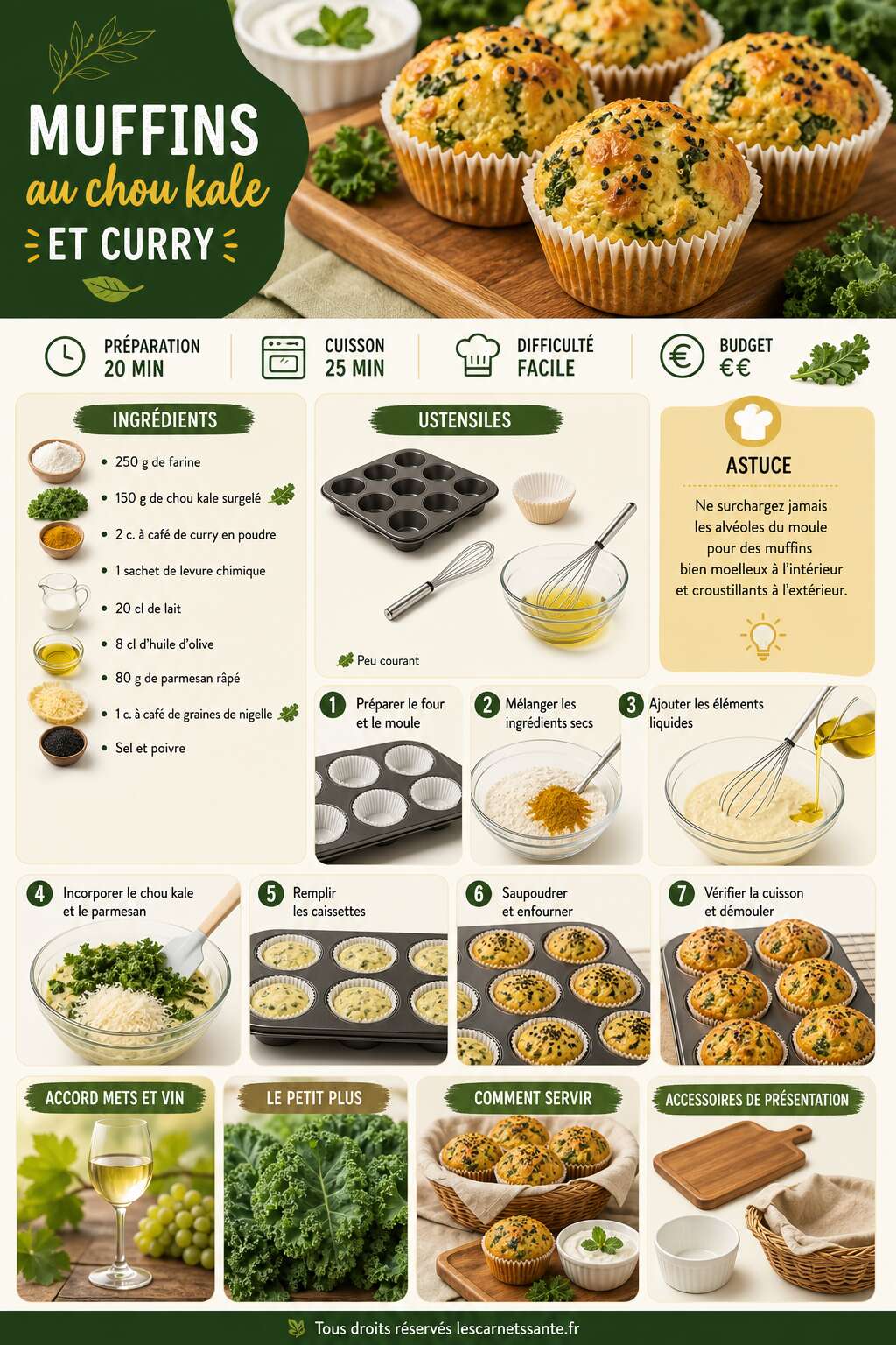 Fiche recette Recette de muffins au chou kale et curry Fiche recette Recette de muffins au chou kale et curry