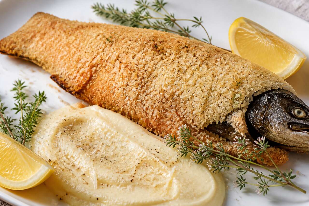 Recette de truite en croûte de sel et purée de chou-fleur au parmesan