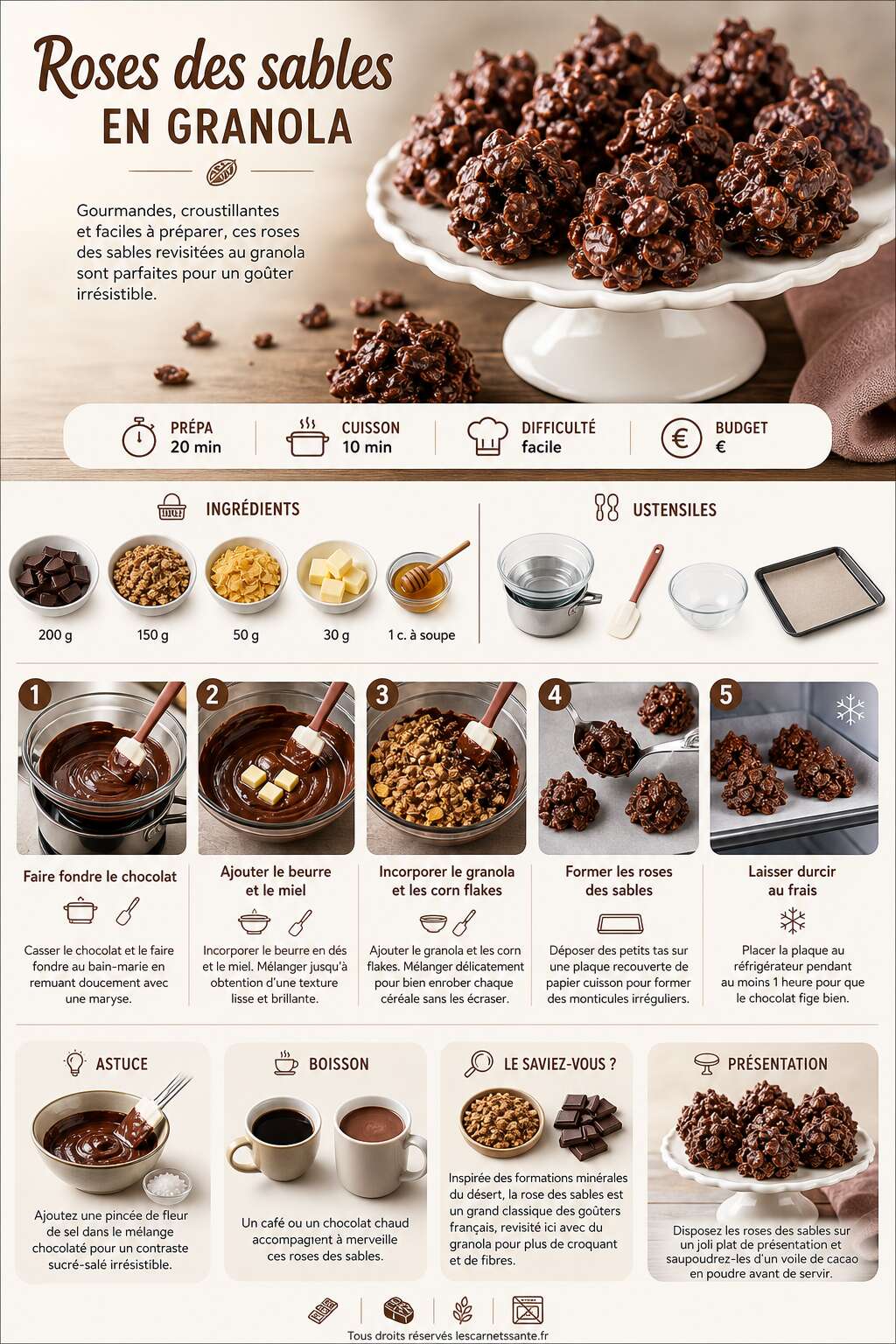 Fiche recette Recette de roses des sables en granola