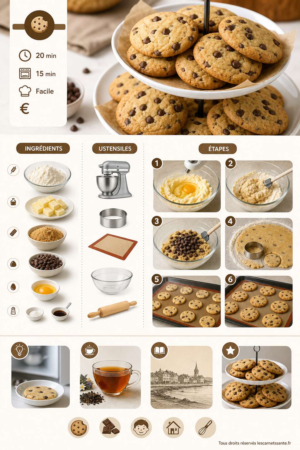 Fiche recette Recette de biscuits sablés aux pépites de chocolat Fiche recette Recette de biscuits sablés aux pépites de chocolat