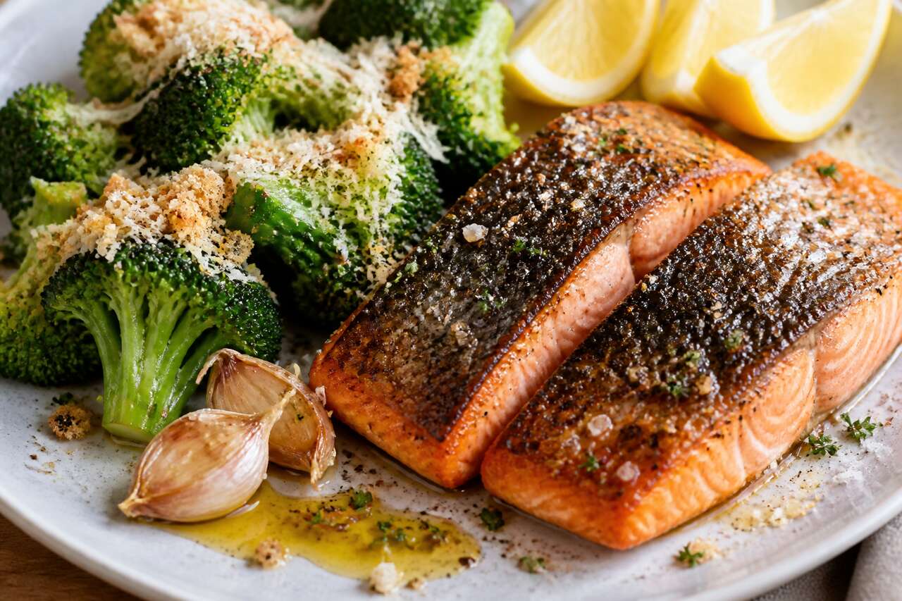 Recette de saumon grillé et brocolis au parmesan