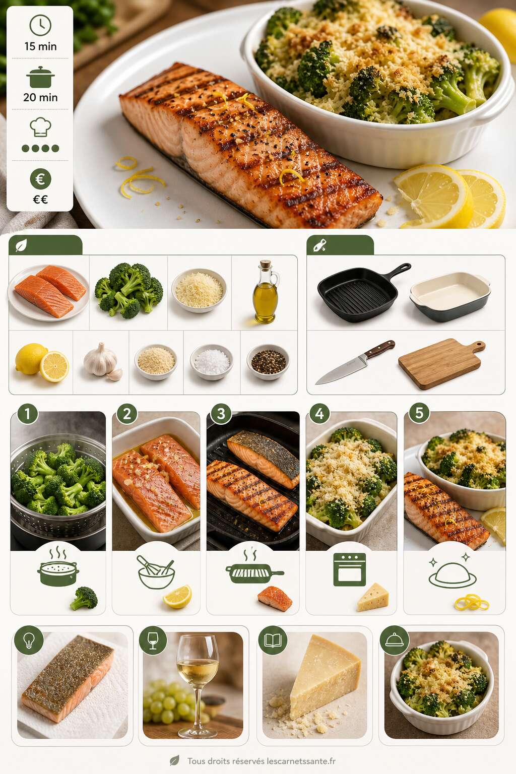 Fiche recette Recette de saumon grill&eacute; et brocolis au parmesan