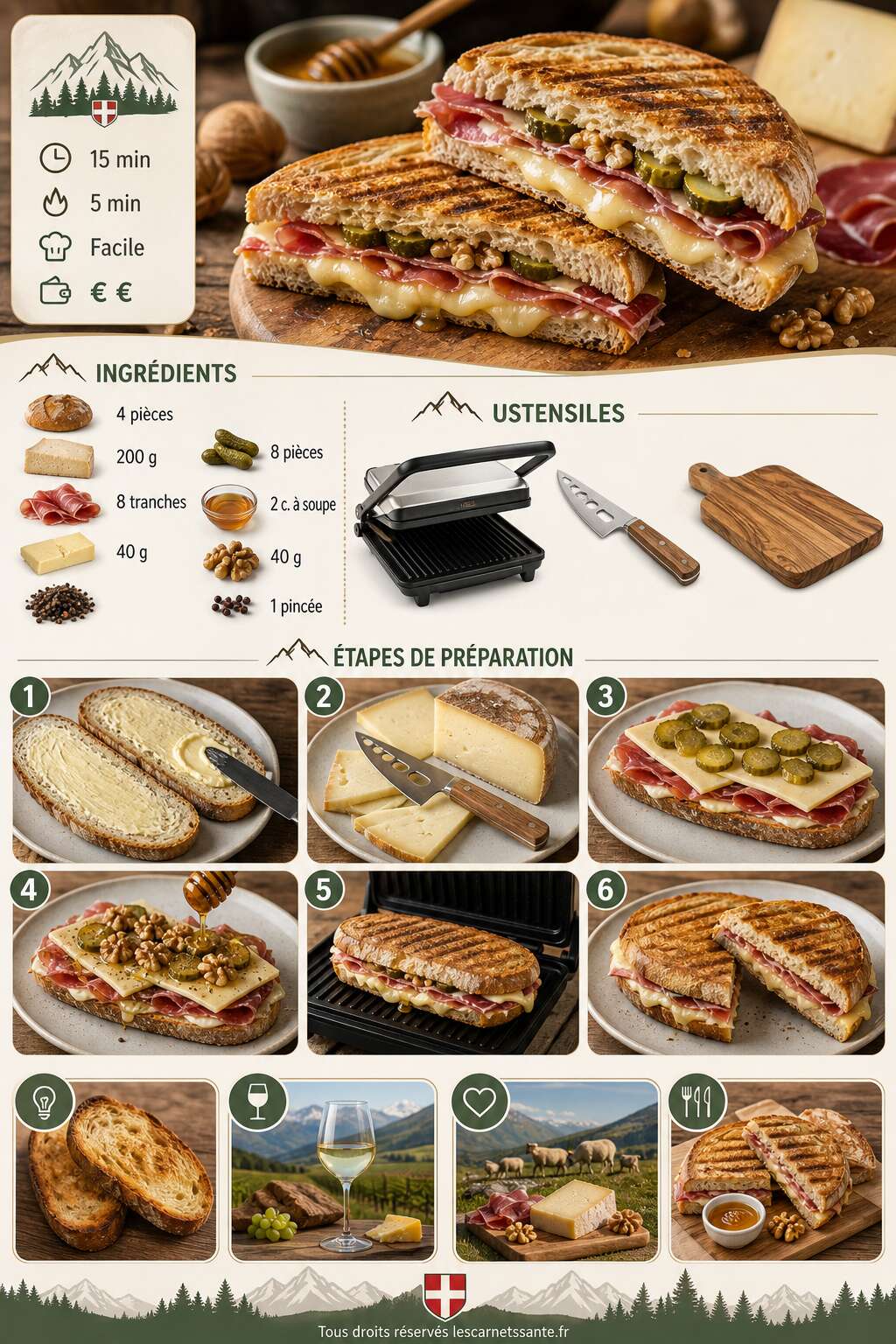 Fiche recette Recette de sandwich à la tomme et au jambon sec Fiche recette Recette de sandwich à la tomme et au jambon sec