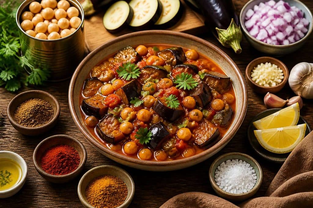 Recette de ragoût de pois chiches et aubergine healthy