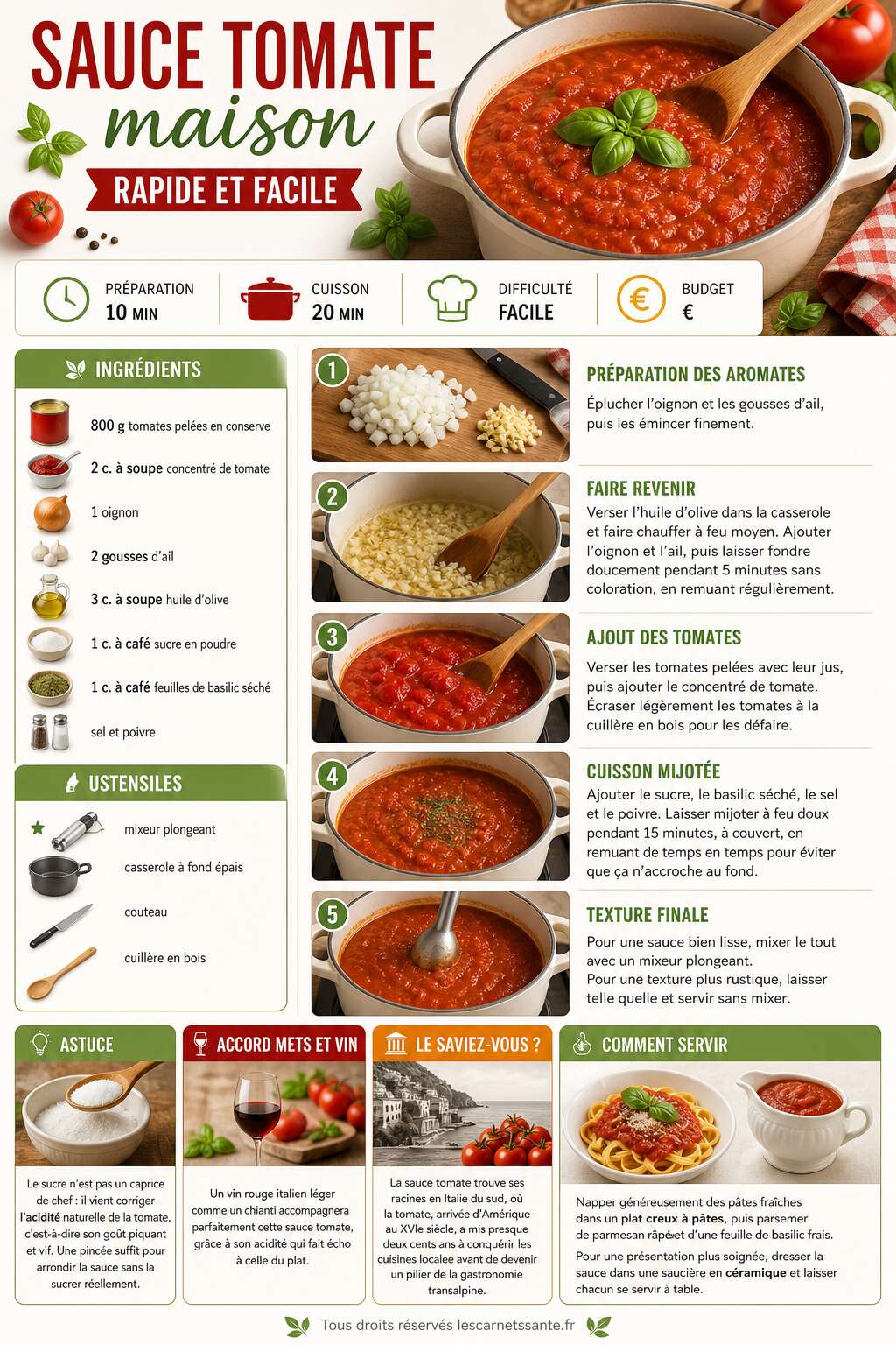 Fiche recette Recette de sauce tomate maison rapide et facile Fiche recette Recette de sauce tomate maison rapide et facile