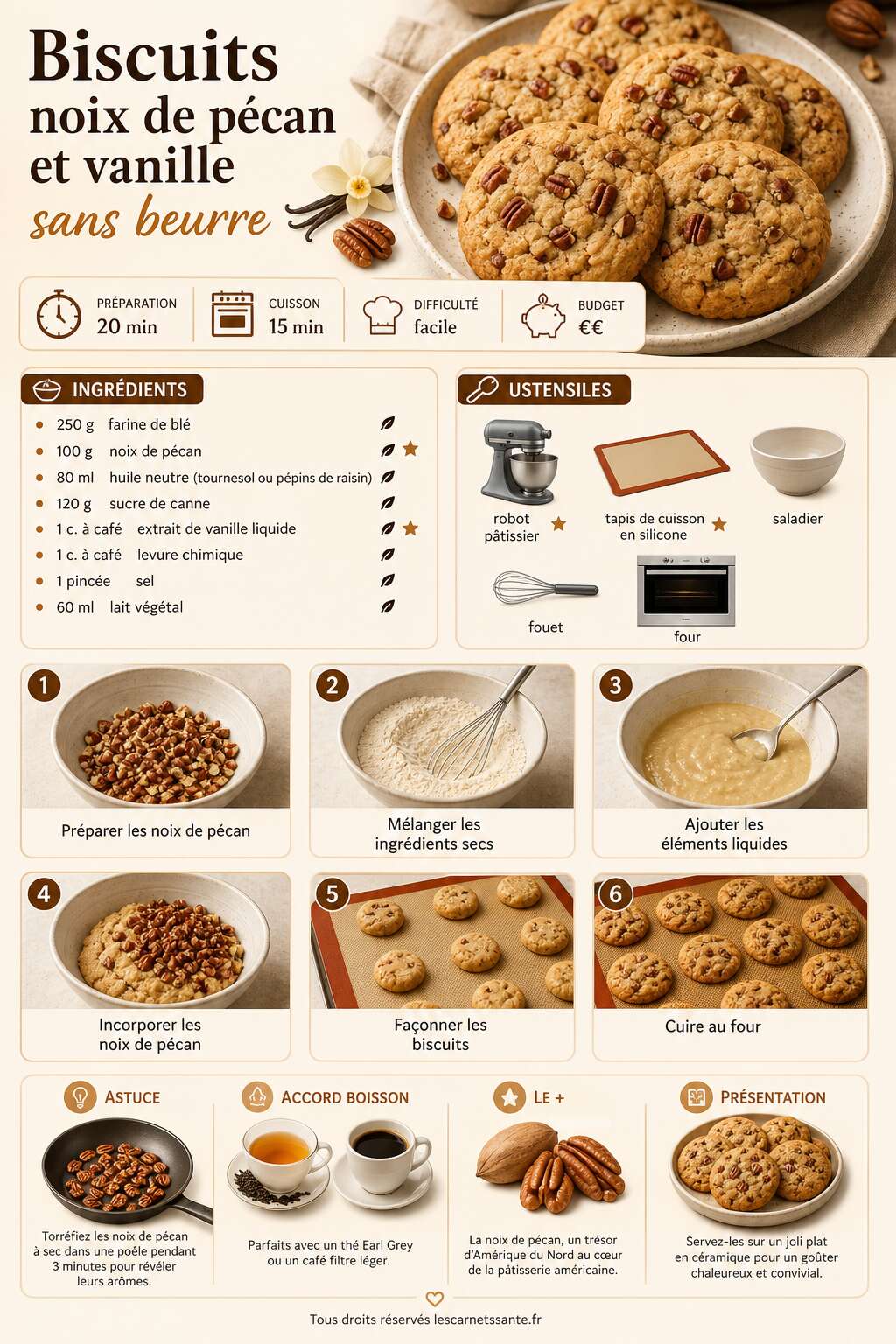 Fiche recette Recette de biscuits noix de pécan et vanille sans beurre Fiche recette Recette de biscuits noix de pécan et vanille sans beurre