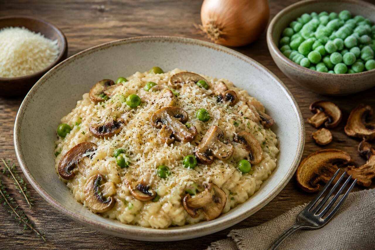 Recette de risotto aux champignons et petits pois