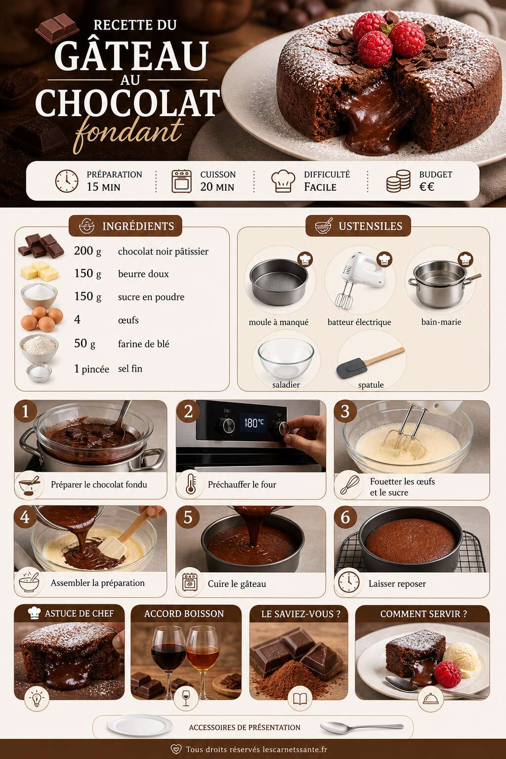 Fiche recette Recette du gâteau au chocolat fondant Fiche recette Recette du gâteau au chocolat fondant