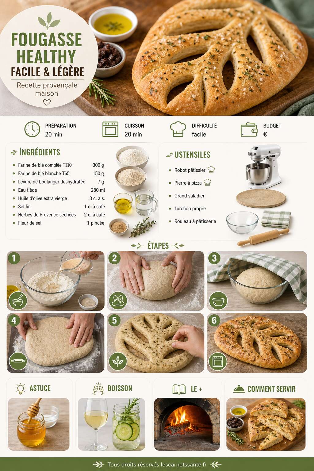 Fiche recette Recette de pâte à fougasse healthy facile et légère Fiche recette Recette de pâte à fougasse healthy facile et légère