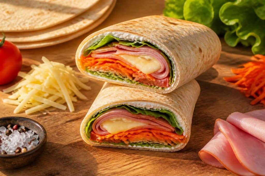 Recette de wrap au jambon, fromage et légumes facile et healthy