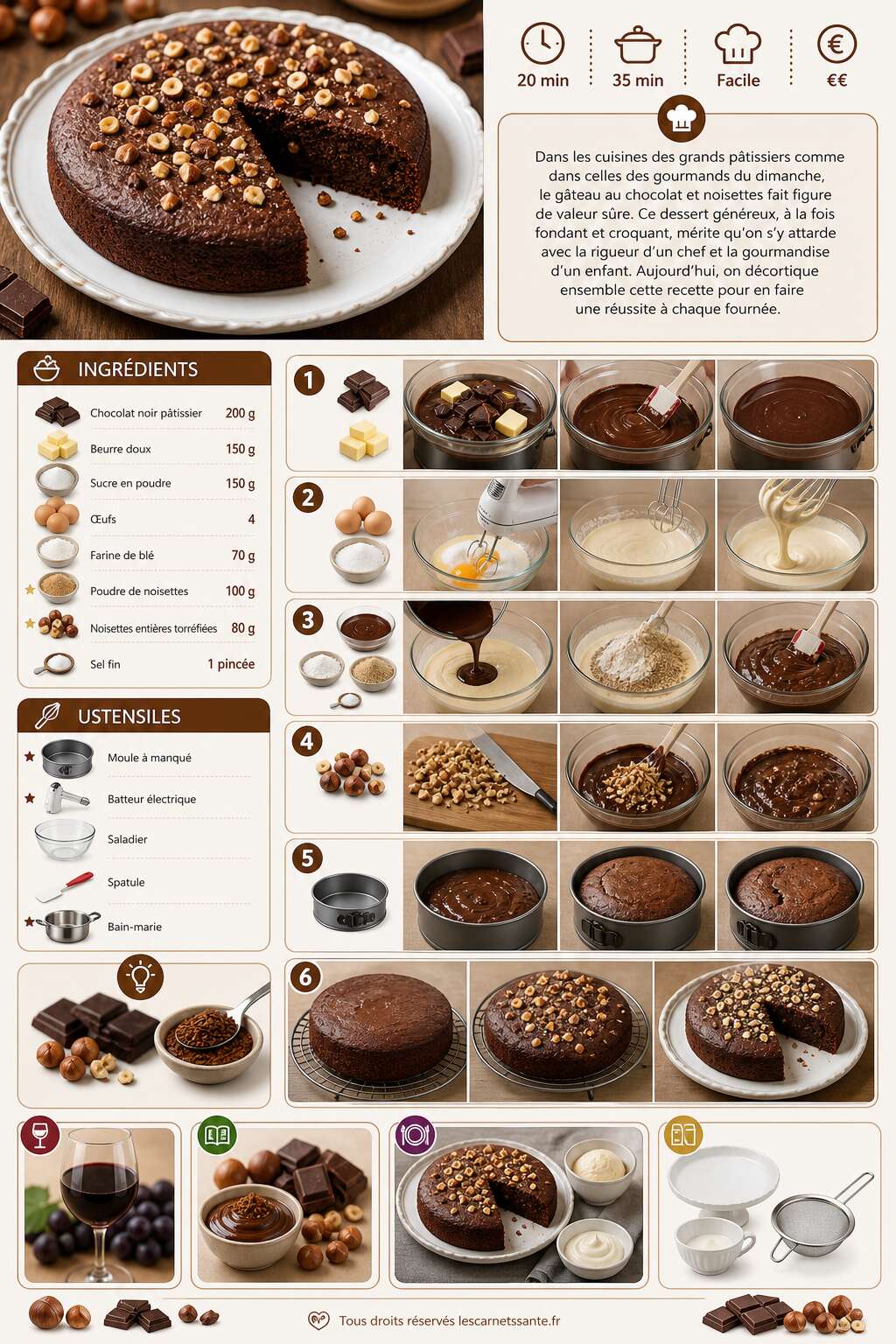 Fiche recette Recette de g&acirc;teau au chocolat et noisettes