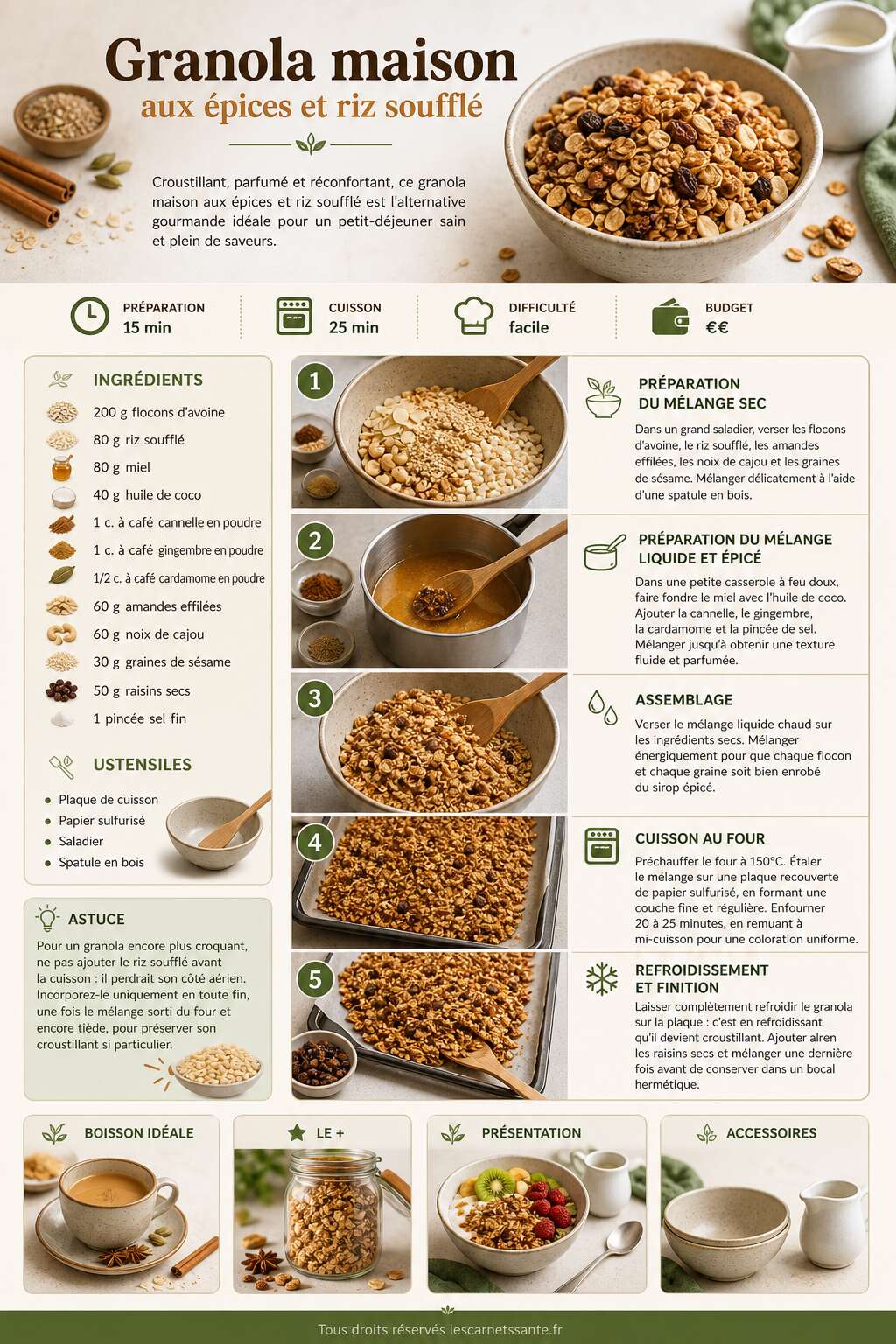 Fiche recette Recette de granola maison aux épices et riz soufflé Fiche recette Recette de granola maison aux épices et riz soufflé