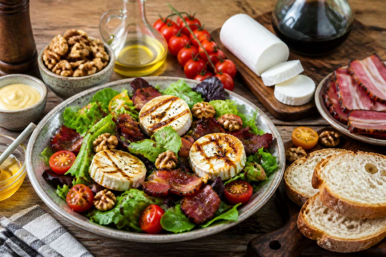 Recette de salade au chèvre et bacon grillé