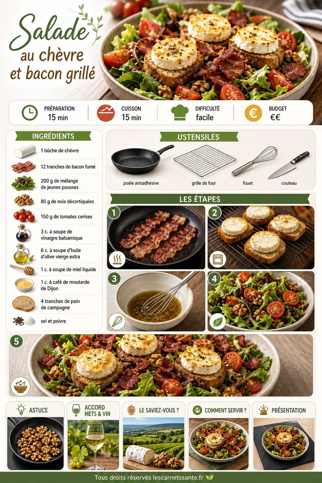 Fiche recette Recette de salade au ch&egrave;vre et bacon grill&eacute;