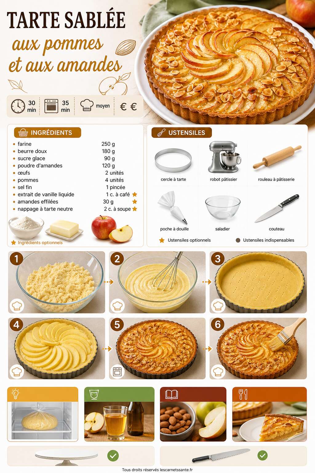 Fiche recette Recette de tarte sablée aux pommes et aux amandes Fiche recette Recette de tarte sablée aux pommes et aux amandes