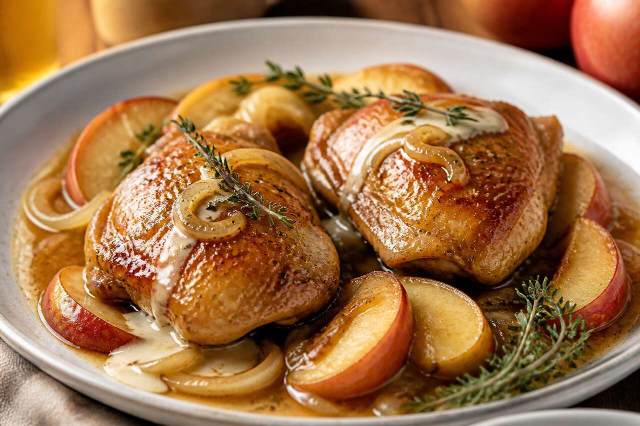 Recette de poulet au cidre et aux pommes