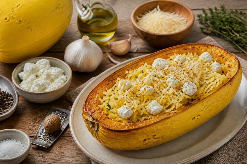 Recette de courge spaghetti farcie au chèvre frais