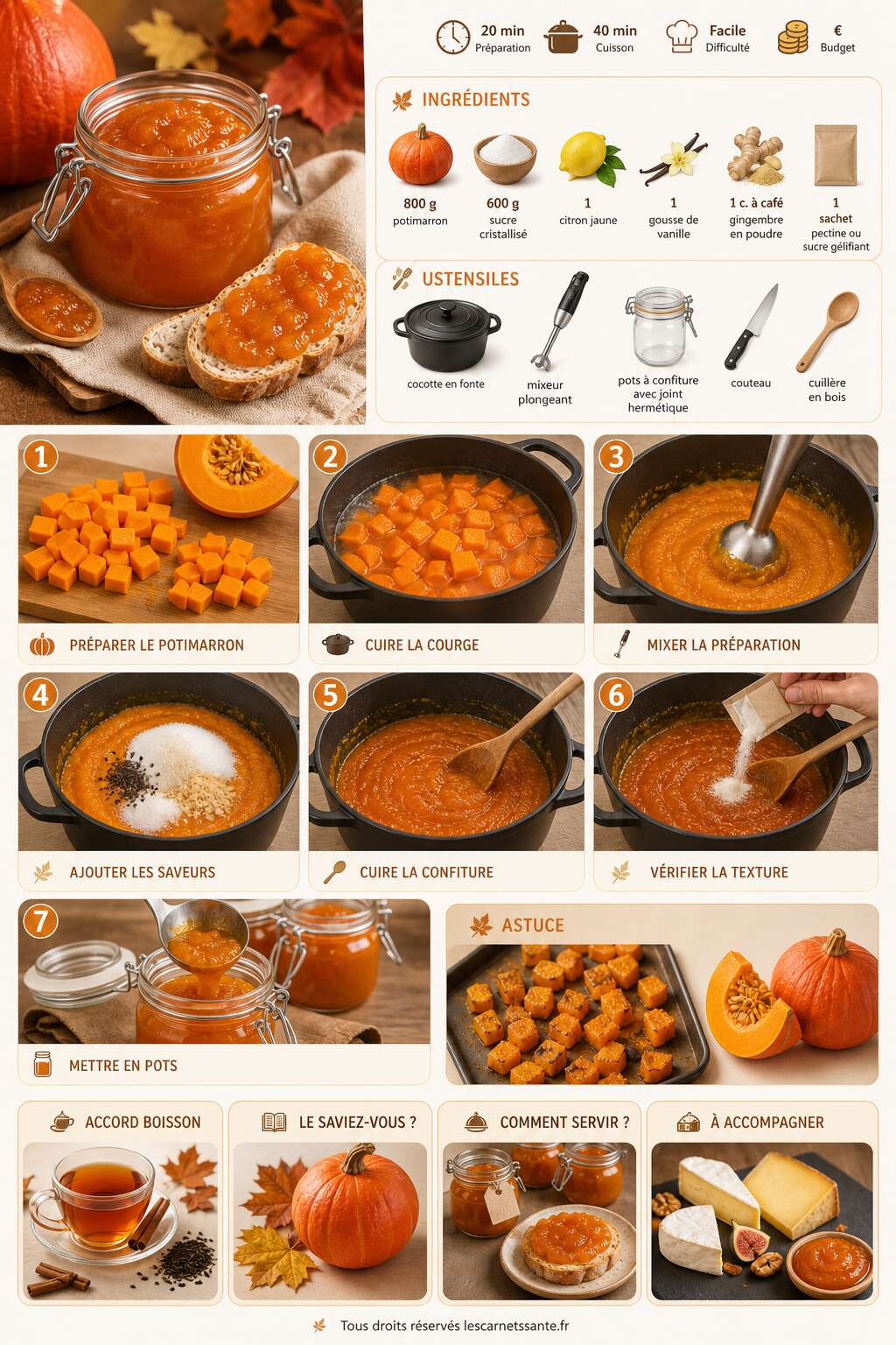 Fiche recette Recette de confiture de potimarron maison facile et délicieuse Fiche recette Recette de confiture de potimarron maison facile et délicieuse