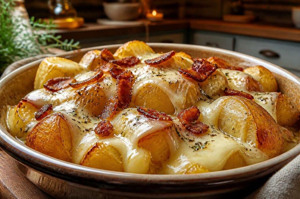 Recette de pommes de terre rôties au four à la cancoillotte
