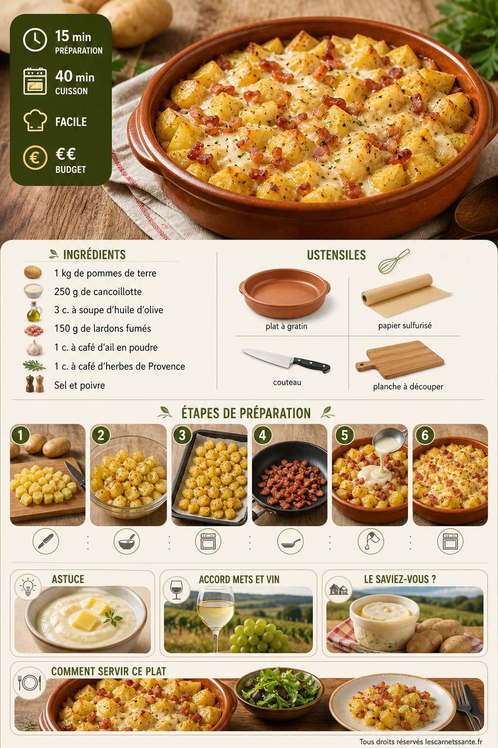 Fiche recette Recette de pommes de terre r&ocirc;ties au four &agrave; la cancoillotte