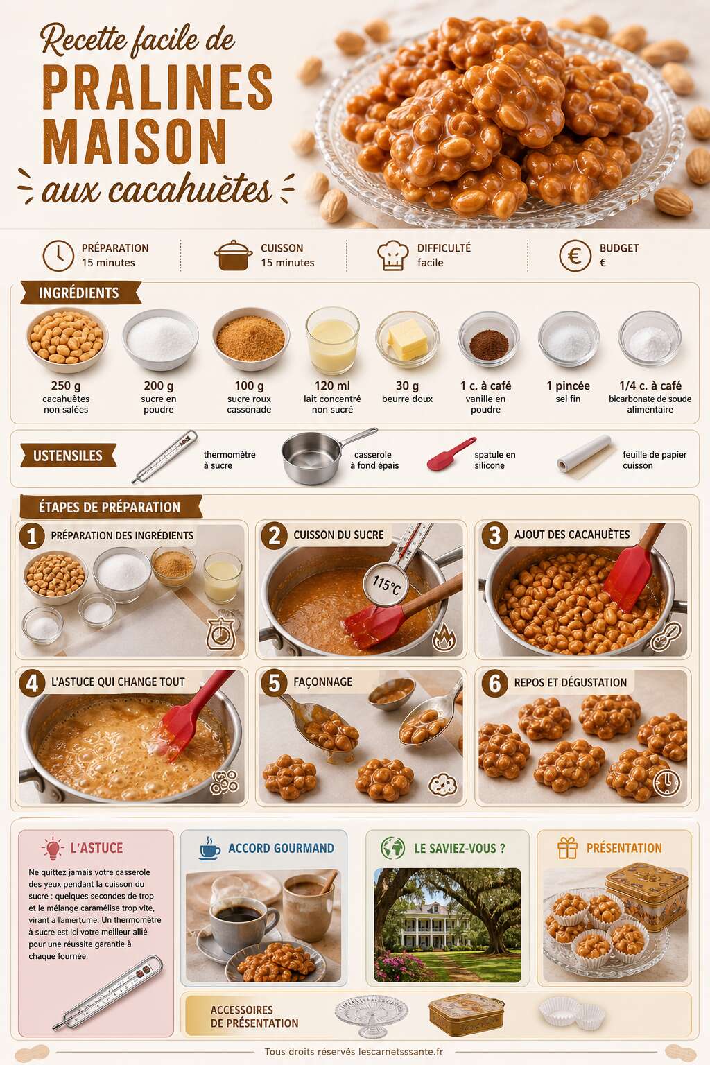 Fiche recette Recette facile de pralines maison aux cacahu&egrave;tes