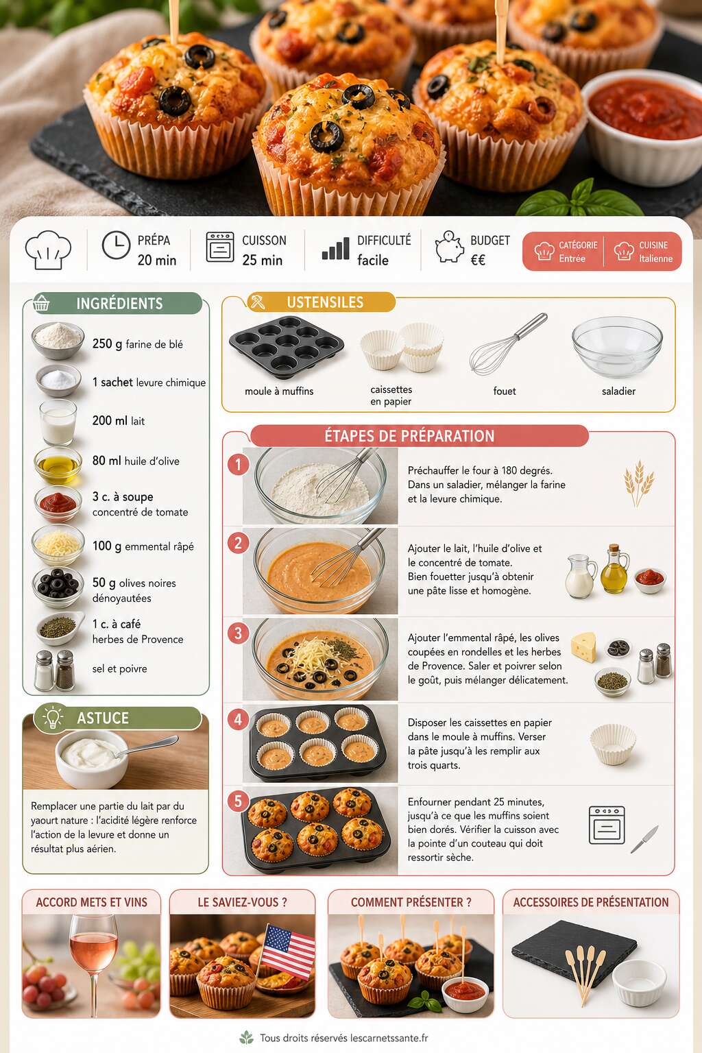 Fiche recette Recette de muffins salés façon pizza sans œuf Fiche recette Recette de muffins salés façon pizza sans œuf