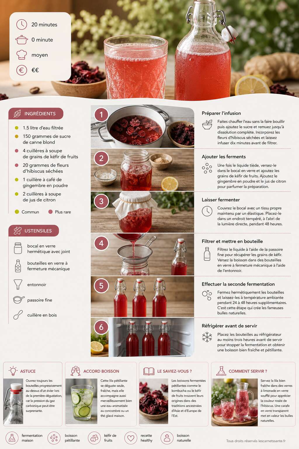 Fiche recette Recette de boisson fermentée pétillante Lila maison Fiche recette Recette de boisson fermentée pétillante Lila maison