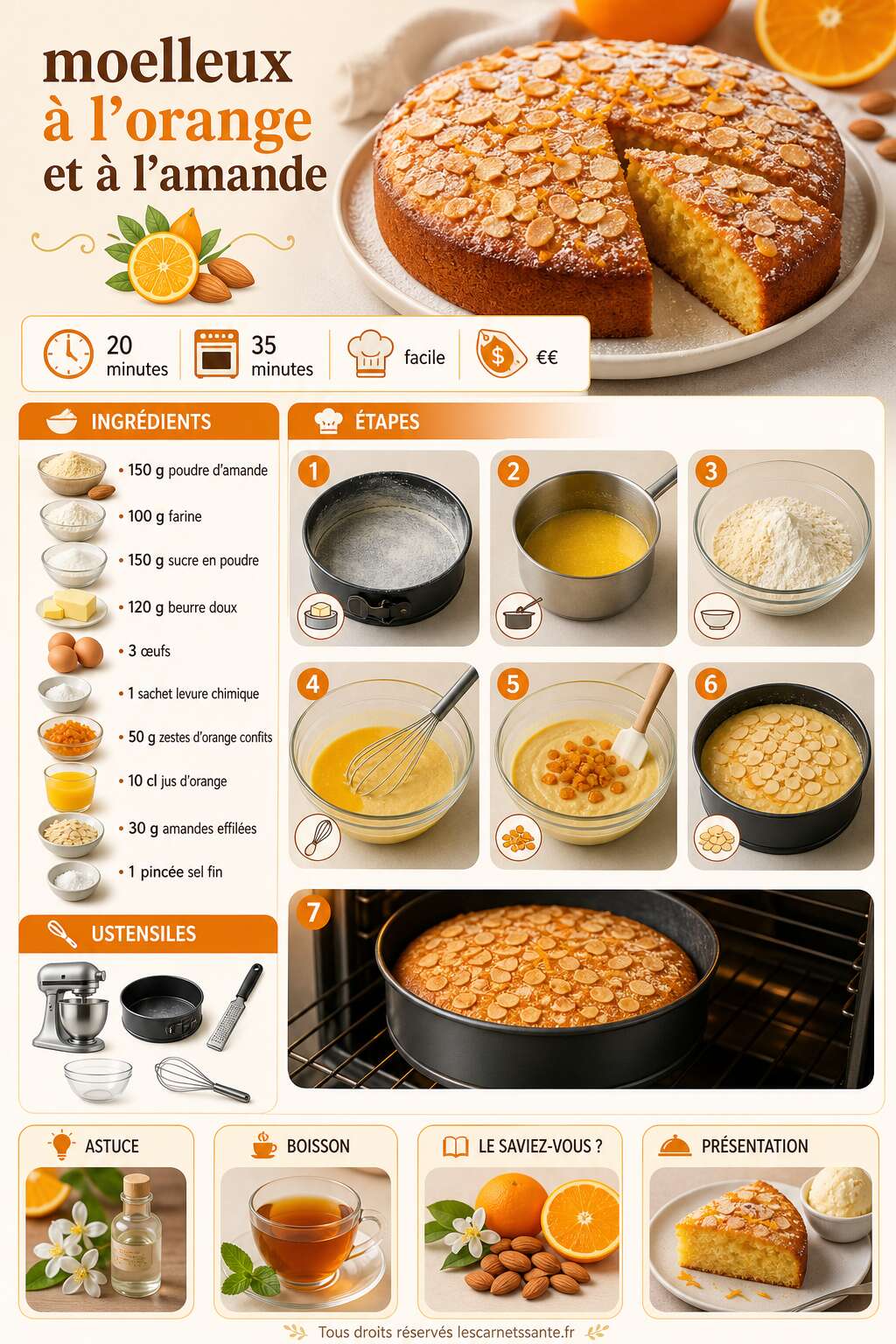Fiche recette Recette du moelleux à l'orange et à l'amande Fiche recette Recette du moelleux à l'orange et à l'amande