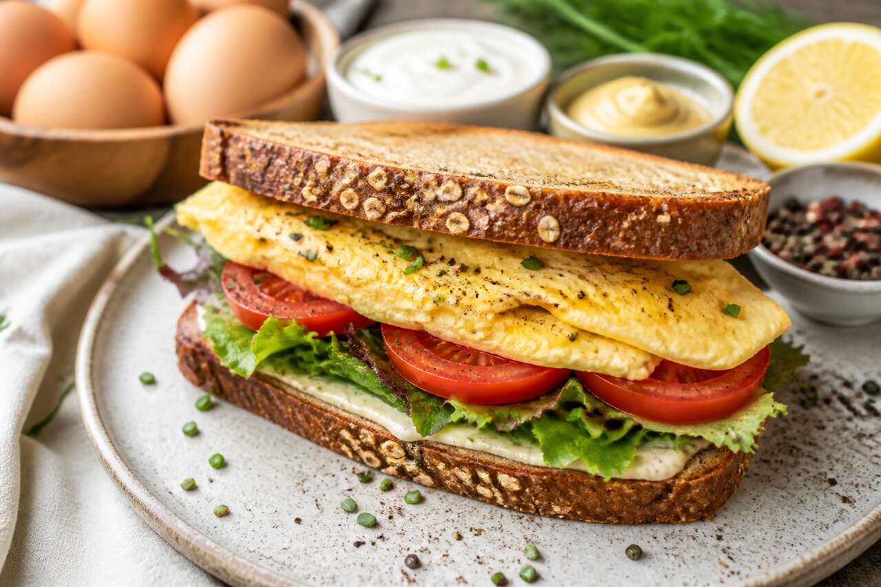 Recette du sandwich healthy à l'omelette et mayonnaise sans huile