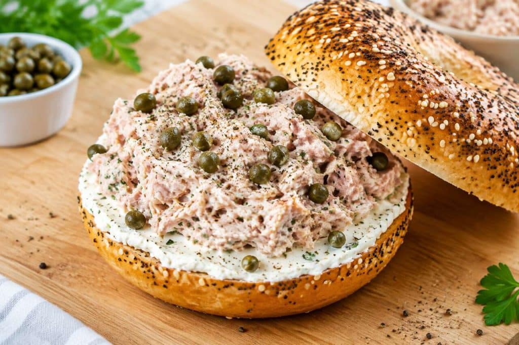 Recette de bagel rapide au thon et fromage frais à l'ail