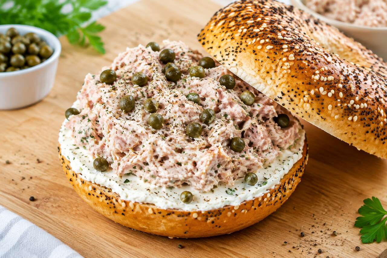 Recette de bagel rapide au thon et fromage frais à l'ail
