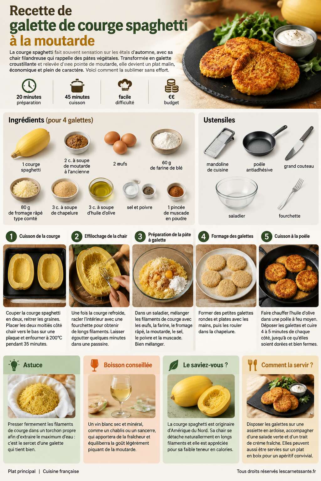 Fiche recette Recette de galette de courge spaghetti à la moutarde Fiche recette Recette de galette de courge spaghetti à la moutarde