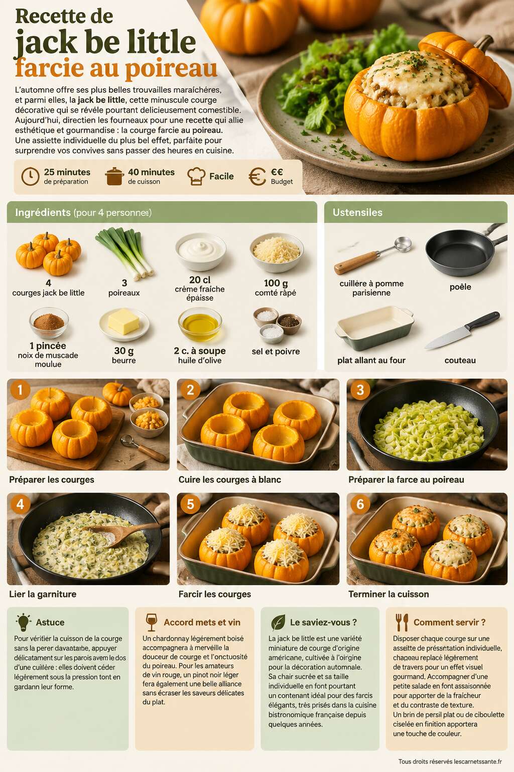 Fiche recette Recette de jack be little farcie au poireau