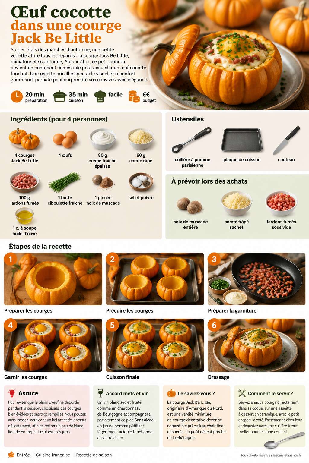 Fiche recette Recette d'œuf cocotte dans une courge Jack Be Little Fiche recette Recette d'œuf cocotte dans une courge Jack Be Little