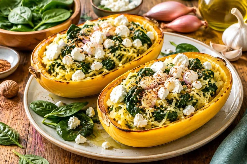 Recette de courge spaghetti aux épinards et chèvre frais