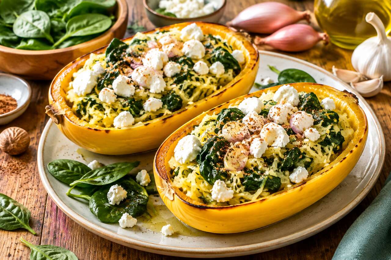 Recette de courge spaghetti aux épinards et chèvre frais