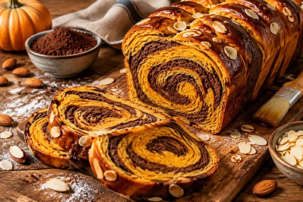Recette de brioche roulée à la courge, amande et cacao